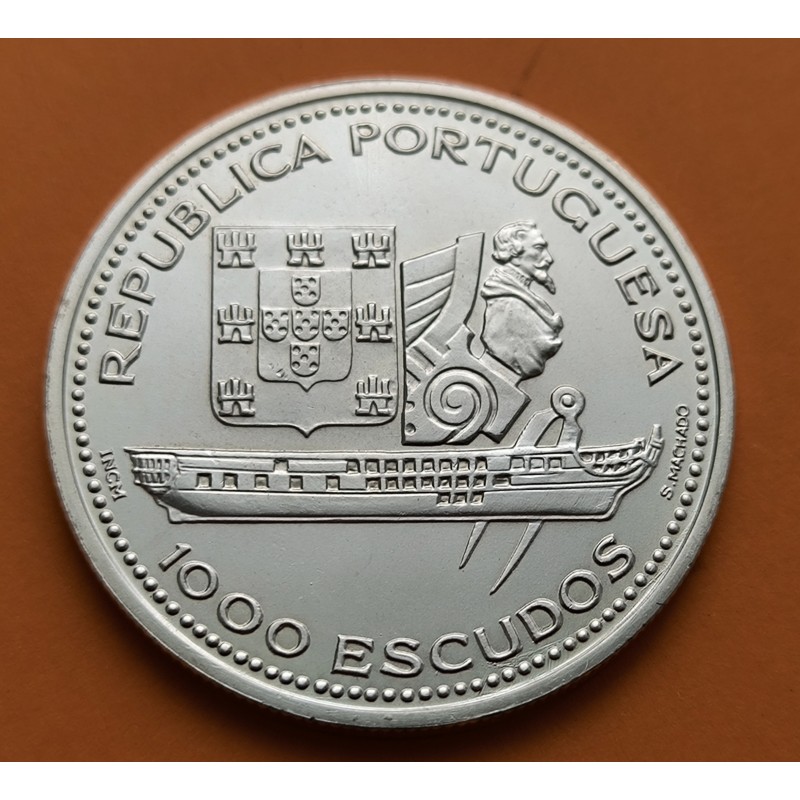 PORTUGAL 1000 ESCUDOS 1996 FRAGATA FERNANDO II E GLORIA MONEDA DE PLATA SC