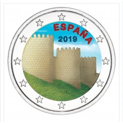 @MONEDA EN COLORES@ ESPAÑA 2 EUROS 2019 MURALLAS DE AVILA SC MONEDA BIMETALICA CONMEMORATIVA + CAPSULA