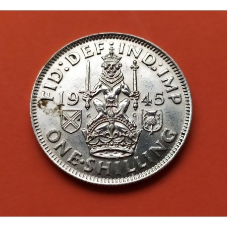 INGLATERRA 1 SHILLING 1945 JORGE VI LEON Tipo ESCOCIA KM.854 MONEDA DE PLATA EBC @MANCHITA@ UK Silver WWII