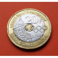 FRANCIA 20 FRANCOS 1994 CENTENARIO DEL COI PIERRE DE COUBERTIN KM.1036 MONEDA TRIMETALICA MBC++ France 20 Francs R/2