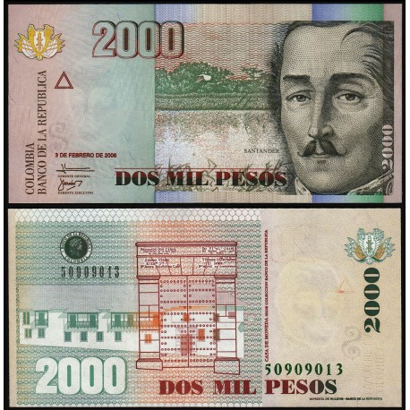 COLOMBIA 2000 PESOS 2006 SANTANDER CASA DE LA MONEDA Pick 457 BILLETE SC UNC BANKNOTE