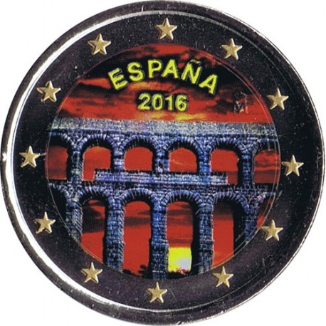 @MONEDA EN COLORES@ ESPAÑA 2 EUROS 2016 ACUEDUCTO DE SEGOVIA SIN CIRCULAR CAPSULA