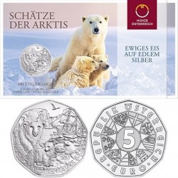 .AUSTRIA 5 EUROS 2014 AVENTURA ARTICA OSO POLAR y OSEZNO MONEDA DE PLATA SC @COINCARD - TIRADA LIMITADA@