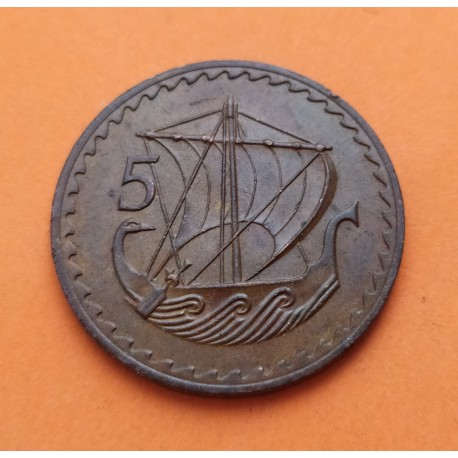 CHIPRE 5 MILS 1963 BARCO Y ESCUDO II KM.39 MONEDA DE BRONCE EBC Cyprus Zypern Colonia de Inglaterra