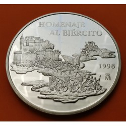 . 5 ONZAS x ESPAÑA 25 EUROS 1998 HOMENAJE AL EJERCITO ESPAÑOL Cincuentín MONEDA DE PLATA NO ESTUCHE FNMT