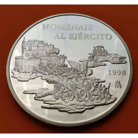 . 5 ONZAS x ESPAÑA 25 EUROS 1998 HOMENAJE AL EJERCITO ESPAÑOL Cincuentín MONEDA DE PLATA NO ESTUCHE FNMT