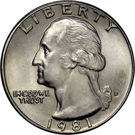 ESTADOS UNIDOS 1/4 DOLAR 1981 D WASHINGTON KM.164 A MONEDA DE NICKEL SC USA QUARTER 25 CENTAVOS