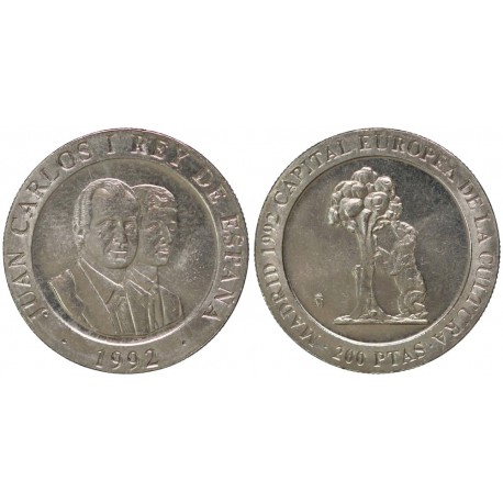 ESPAÑA 200 PESETAS 1992 EL OSO y MADROÑO Rey JUAN CARLOS I MONEDA DE NICKEL SIN CIRCULAR