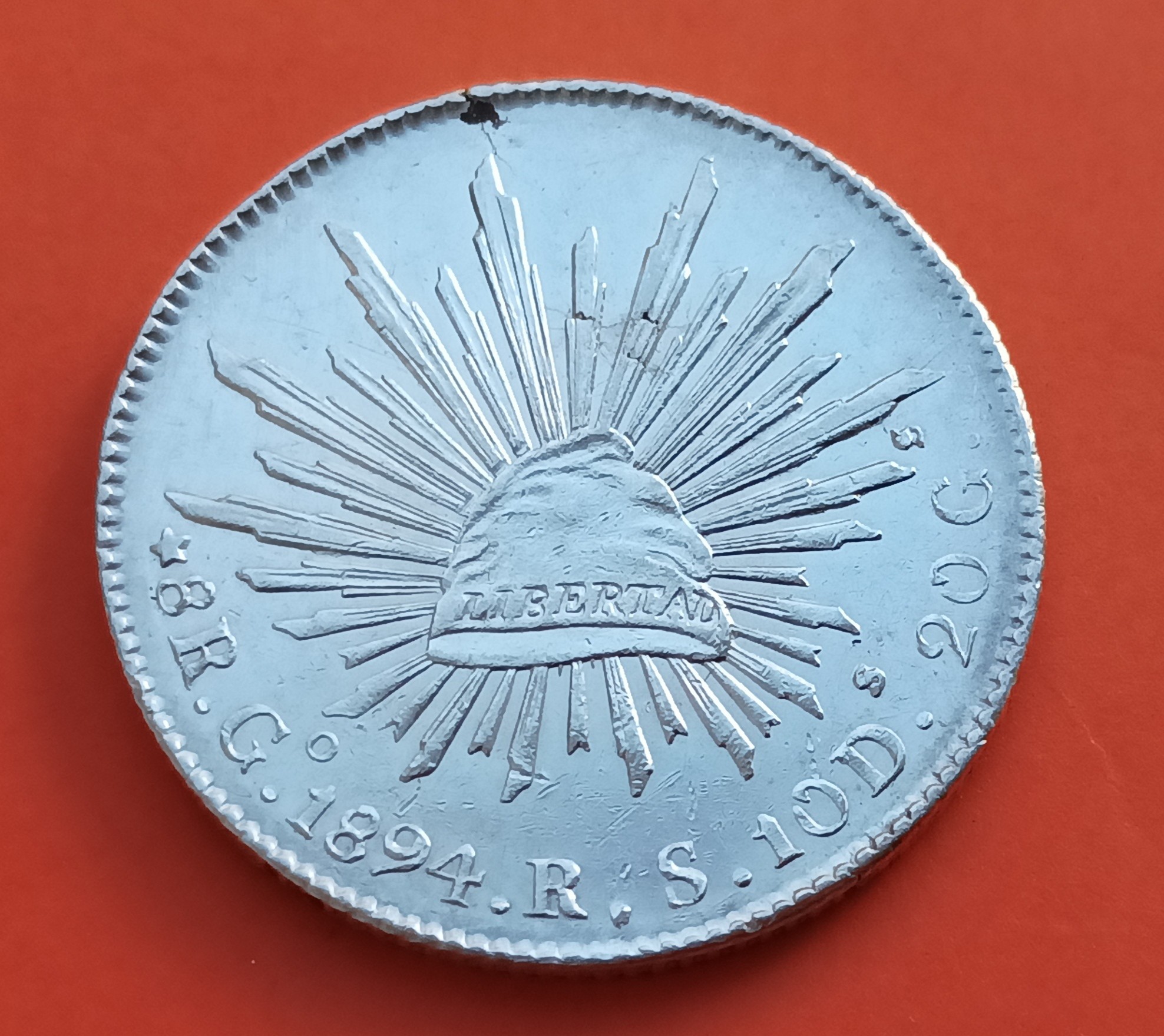 MEXICO 8 REALES 1891 Go RS Ceca de GUANAJUATO GORRO FRIGIO y AGUILA KM   EBC- MONEDA DE PLATA Mejico