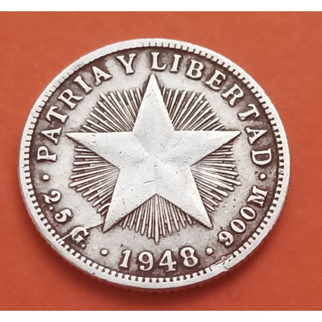 CUBA 10 CENTAVOS 1948 PATRIA y LIBERTAD ESTRELLA KM.A12 MONEDA DE PLATA MBC- Havana Silver R/3