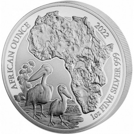 . 1 moneda x RUANDA 50 FRANCOS 2022 PELICANO African Ounce MONEDA DE PLATA SI CÁPSULA ONZA Oz SILVER Rwanda PELICAN