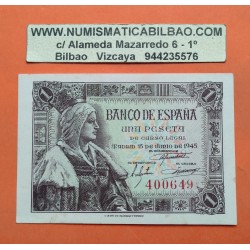 ESPAÑA 1 PESETA 1945 REINA ISABEL LA CATOLICA SIN SERIE 400649 Pick 128 BILLETE EBC @SOMBRAS - RARO@ Spain