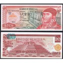 MEXICO 20 PESOS 1977 PIRAMIDE AZTECA y JOSE MORELOS Sello AZUL Serie DL Pick 64 BILLETE SC Mejico UNC BANKNOTE