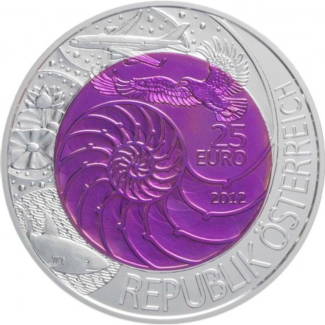 1 moneda x AUSTRIA 25 EUROS 2012 BIONICA BIONIK @NO ESTUCHE NO CERTIFICADO@ PLATA y NIOBIO Österreich NIOB SILVER COIN