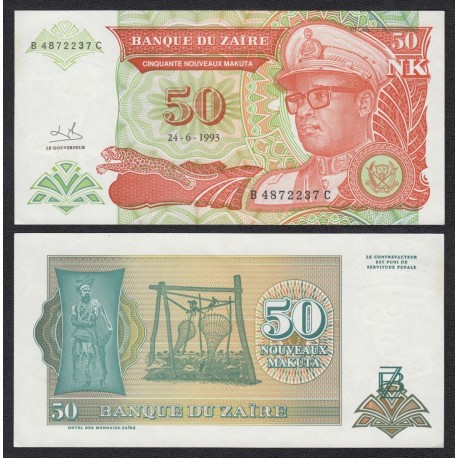 . ZAIRE 50 NUEVOS ZAIRES 1993 GENERAL Pick 51 SC BILLETE MAKUTA