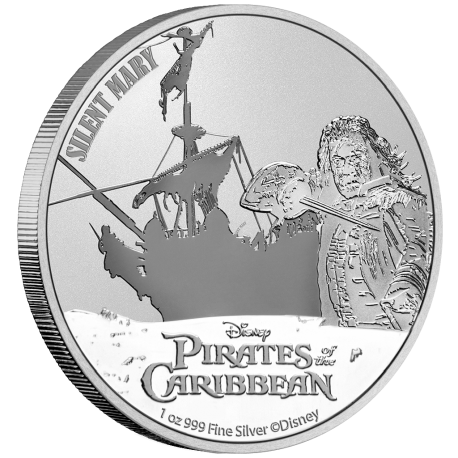 . 1 moneda x PIRATAS DEL CARIBE NIUE 2 DOLARES 2022 BARCO SILENT MARY Disney 5ª MONEDA DE PLATA 15.000 uds ONZA