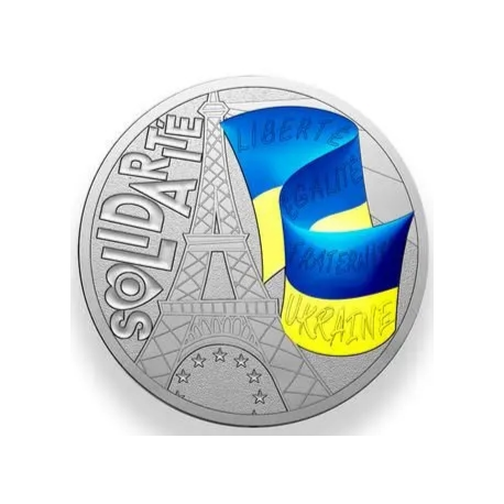 . Medalla COLORES BANDERA DE UCRANIA x FRANCIA tipo 10 EUROS 2022 MEDAILLE SOLIDARITÉ AVEC L'UKRAINE NICKEL Monnaie Paris