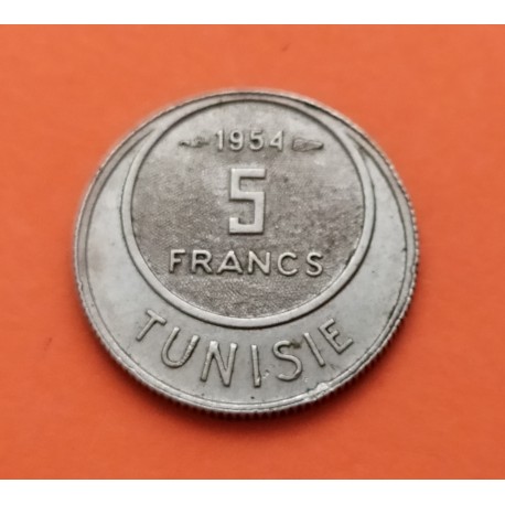 TUNEZ 5 FRANCOS 1954 NICKEL MBC Tunisia Francs