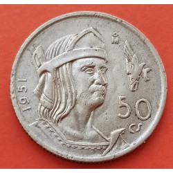 .MEXICO 50 CENTAVOS 1951 INDIO CUAUHTEMOC PLATA SC SILVER