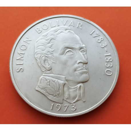 3,90 ONZAS x PANAMA 20 BALBOAS 1973 SIMON BOLIVAR KM.31 MONEDA DE PLATA @LIMPIADA@ silver OZ