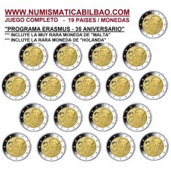 . PROGRAMA ERASMUS x 2 EUROS 2022 @19 monedas@ incluye MALTA *MUY RARA* + HOLANDA *RARA* + BELGICA Coincard... Conmemorativas