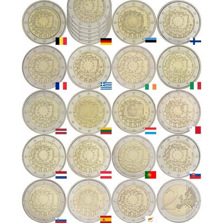 . ..2 EUROS 2015 BANDERA EUROPEA JUEGO 19 DE PAISES/MONEDAS SC