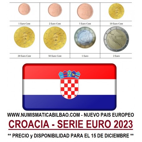 . @ENVÍO INMEDIATO@ CROACIA MONEDAS EURO 2023 SC 1+2+5+10+20+50 Centimos + 1 EURO + 2 EUROS 2023 Croatia