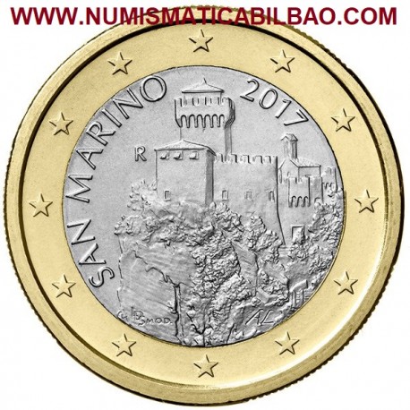 SAN MARINO 1 EURO 2019 TORRE MEDIEVAL SOBRE RISCO (Nuevo Diseño) SC MONEDA TIPO NORMAL NO CONMEMORATIVA