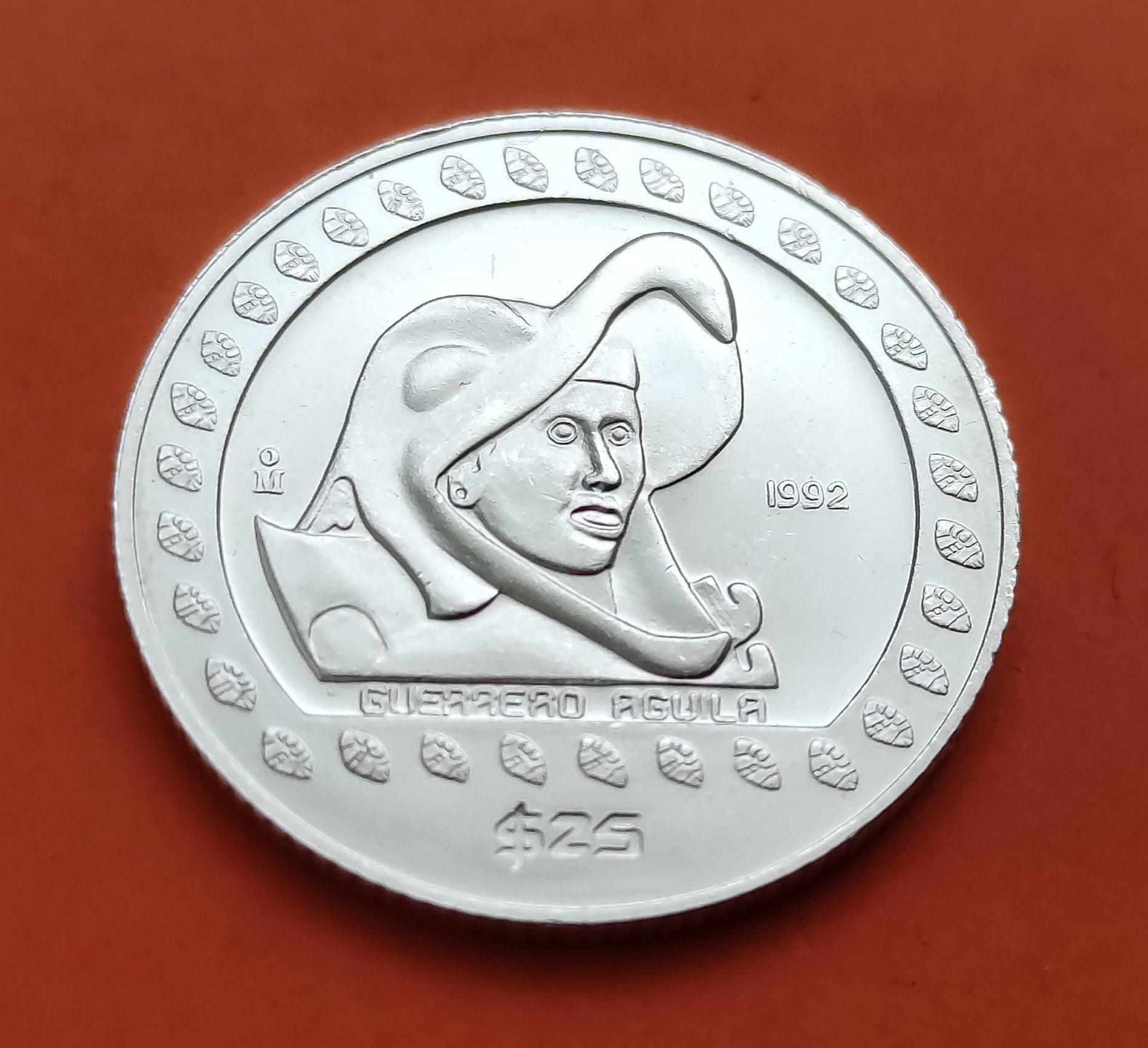MEXICO 25 PESOS 1992 GUERRERO AGUILA  MONEDA DE PLATA SC- 1/4 ONZA OZ  Silver coin 1 Peso