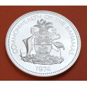 BAHAMAS 5 DOLARES 1974 BANDERA y ESCUDO KM.43 MONEDA DE PLATA SC 1,25 ONZAS Oz Ounce $5 silver 45mm