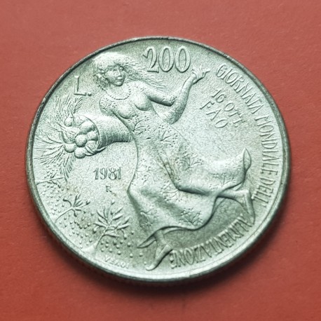 ITALIA 200 LIRAS 1981 FAO DIA MUNDIAL DE LA ALIMENTACION KM.109 MONEDA DE LATON SC- Italy Lire