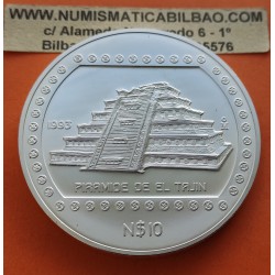 . @RARA@ MEXICO 10 NUEVOS PESOS 1993 PIRAMIDE EL TAJIN KM.570 MONEDA DE PLATA PURA Mejico silver 5 ONZAS OZ