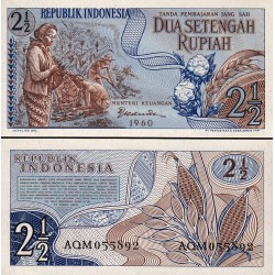 INDONESIA 2,50 RUPIAS 1960 CAMPESINOS Pick 77 BILLETE SC 2,50 Rupiah UNC BANKNOTE