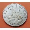 PERU 10 SOLES DE ORO 1969 PECES AZTECAS y ESCUDO KM.253 MONEDA DE NICKEL EBC