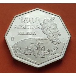 ESPAÑA 1500 PESETAS 1999 MILENIO ASTRONAUTA PLATA ESTUCHE