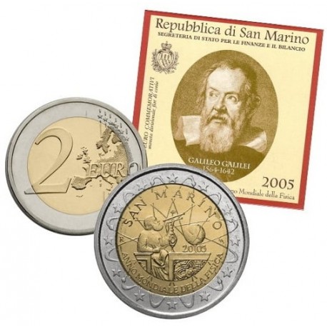 . @MUY RARA@ SAN MARINO 2 EUROS 2005 GALILEO GALILEI SC MONEDA CONMEMORATIVA EN ESTUCHE