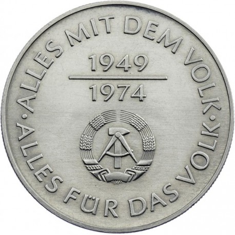 ALEMANIA DEMOCRATICA 10 MARCOS 1974 A 25 ANIVERSARIO DE LA UNION KM.50 MONEDA DE NICKEL SC- Germany DDR RDA Marks