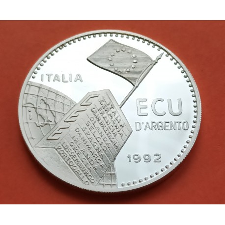 ITALIA ECU 1992 BANCO CENTRAL 35 AÑOS TRATADO DE ROMA MONEDA DE PLATA PROOF 39 mm 15 Gramos Tirada 7500