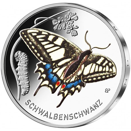 . 1 coin ALEMANIA 5 EUROS 2023 G MARIPOSA GOLONDRINA Serie EL MUNDO DE LOS INSECTOS @COLORES@ 3º MONEDA DE NICKEL Germany