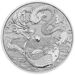 . 1 acoin AUSTRALIA 1 DOLAR 2023 DRAGON y KOI 3ª MONEDA DE PLATA cápsula ONZA Serie MITOS y LEYENDAS en CHINA