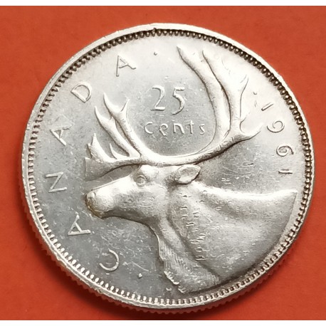 CANADA 25 CENTAVOS 1961 REINA ISABEL II y ALCE KARIBOU KM.62 MONEDA DE PLATA EBC- silver coin