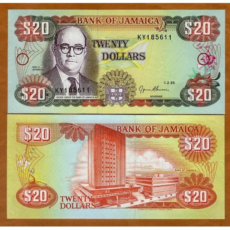 . JAMAICA 20 DOLARES 1995 Pick 72 SC BILLETE Dollar $20