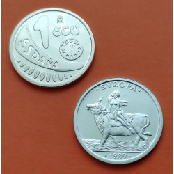 1/5 de ONZA x ESPAÑA 1 ECU 1989 EUROPA RAPTADA POR ZEUS MONEDA DE PLATA PROOF NO ESTUCHE FNMT