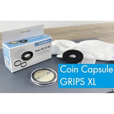 1 x CAPSULA PARA GUARDAR MONEDAS de 21 mm a 62 mm para DENARIOS, 1 ONZA, 2 ONZAS ... CAPS GRIPS XL 21-62