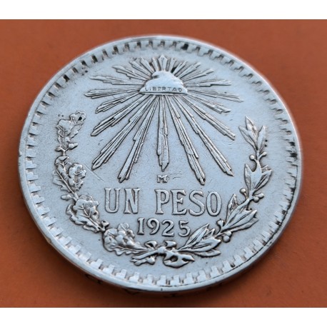 @RARA@ MEXICO 1 PESO 1925 GORRO FRIGIO KM.455 MONEDA DE PLATA MBC silver coin ESTADOS UNIDOS MEXICANOS