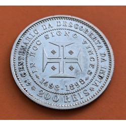 BRASIL 200 REIS 1898 DESCUBRIMIENTO DE LAS INDIAS REY CARLOS I y AMELIA KM.537 MONEDA DE PLATA EBC Portugal R/2