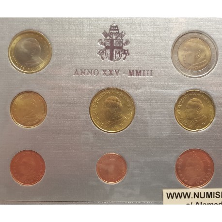 VATICANO CARTERA OFICIAL EUROS 2003 SC PAPA JUAN PABLO II 1+2+5+10+20+50 CENTIMOS 1 EURO + 2 EUROS 2003 BU SET KMS 8 MONEDAS