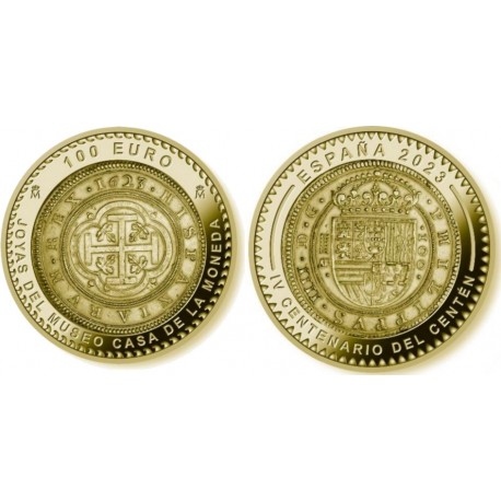 . 2 monedas @ ESPAÑA 10 EUROS + 100 EUROS 2023 CENTEN de FELIPE V PLATA y BAÑO DE ORO ESTUCHE FNMT