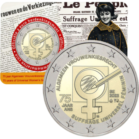 . 1 aacoin BELGICA 2 EUROS 2023 SUFRAGIO UNIVERSAL MUJERES MONEDA SC BIMETÁLICA Belgium COINCARD