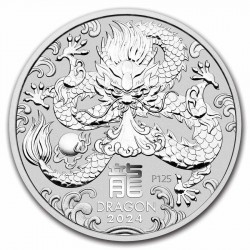 . 1 aaaacoin @ÚLTIMA MONEDA de ISABEL II@ AUSTRALIA 1 DOLAR 2024 AÑO DEL DRAGON Lunar PLATA ONZA Year of the